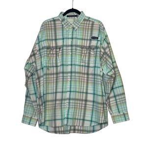 Columbia Super Bahama blue white long sleeves button shirt size Large